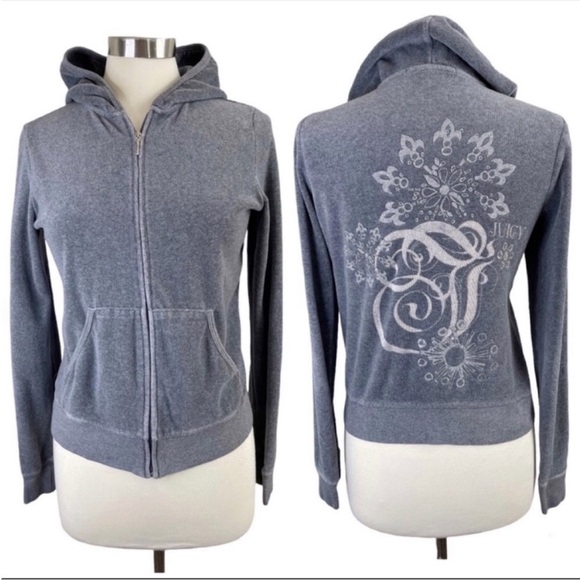 JUICY COUTURE Gray Velour Track Jacket Size L - Picture 1 of 9